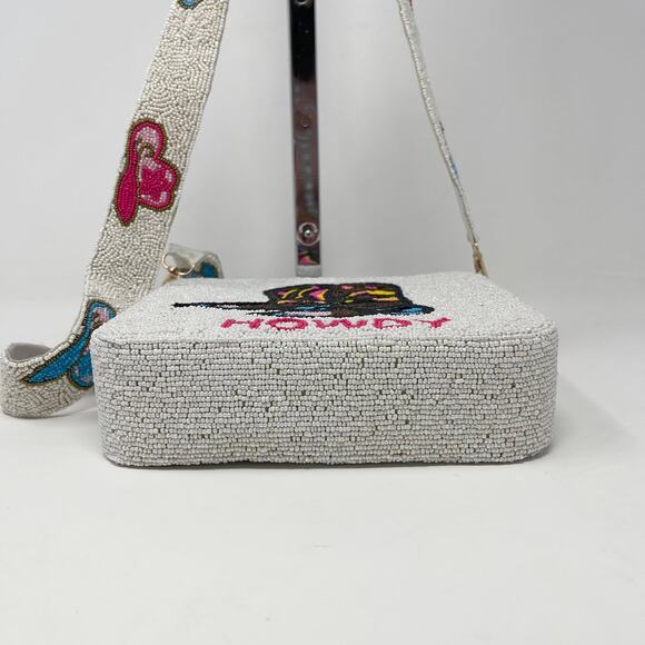 Howdy Cowgirl Boots Hat Sead Bead Crossbody White Pink Western Rodeo‎ - Picture 5 of 7
